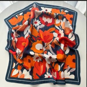 Bold Floral Square Scarf in Navy, Orange & Red